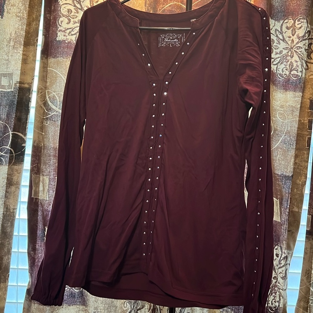 Women’s large maroon long sleeve western studded shirt